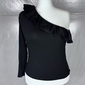 J.Crew Black One-Shoulder Ruffle Top Size M – Elegant Asymmetrical Sleeve